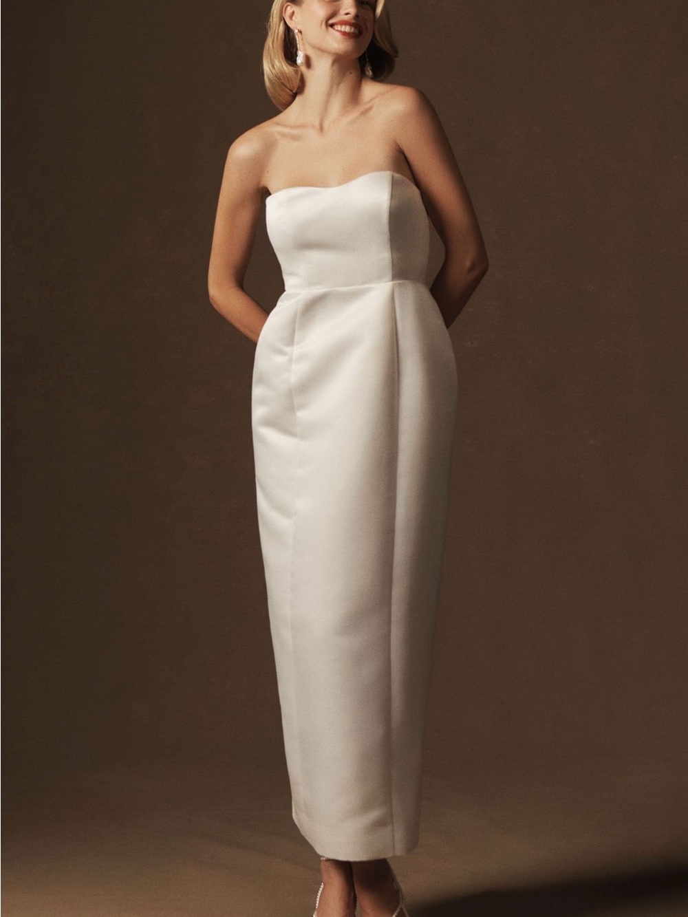 BHLDN Strapless Exaggerated Hip Midi Dress